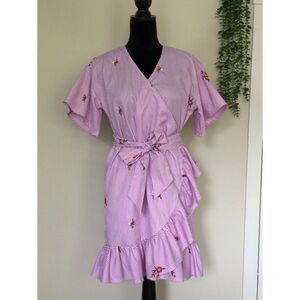 Romeo + Juliet Couture Pink White Striped Wrap Dress Size Medium